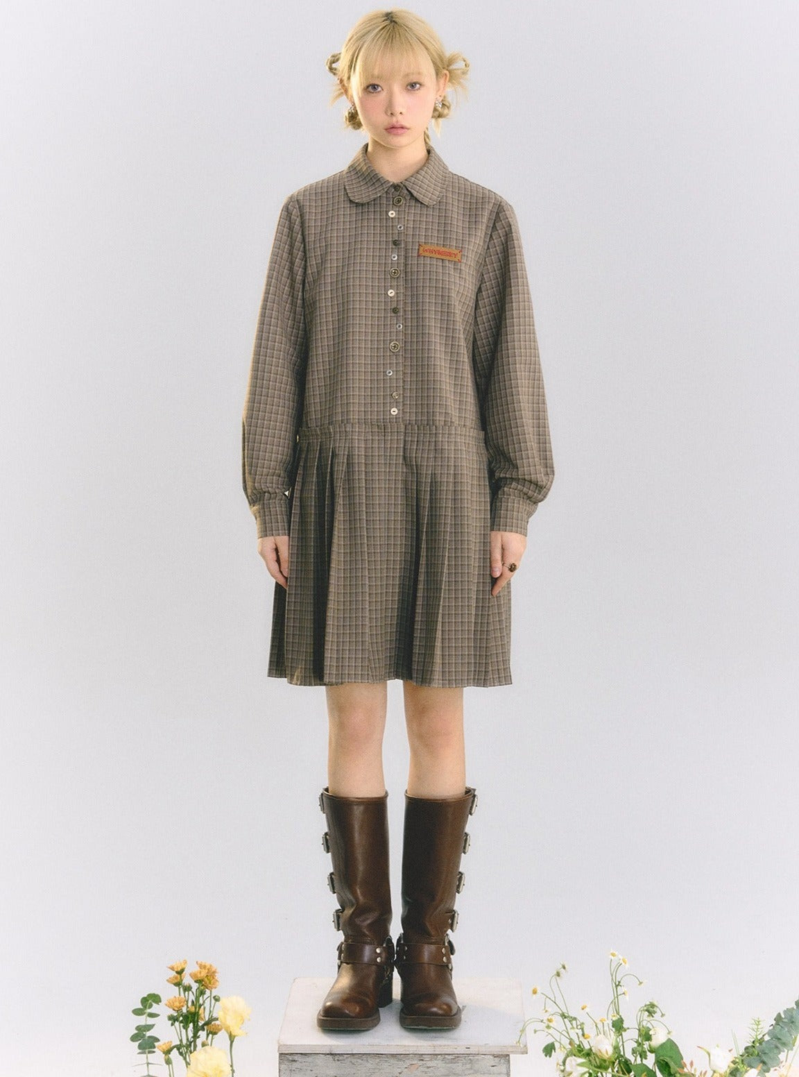 Collar Vintage Plaid Dress