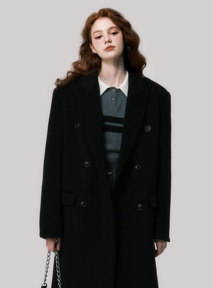 Shoulder pad wool neat long coat