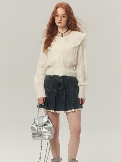 Cropped Mohair Sweater Knitted Tops