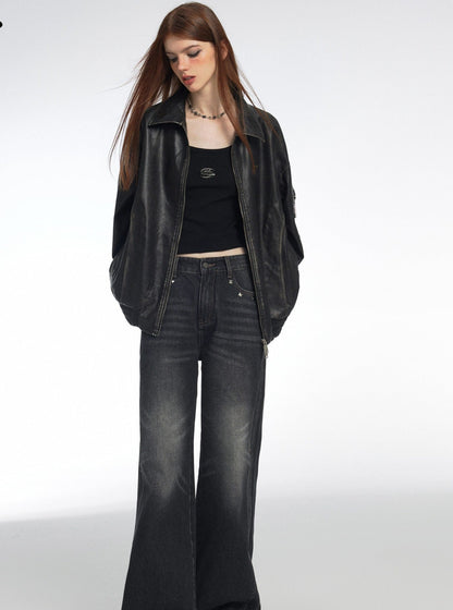 Whiskers Wide Leg Loose Mop Jeans Pants