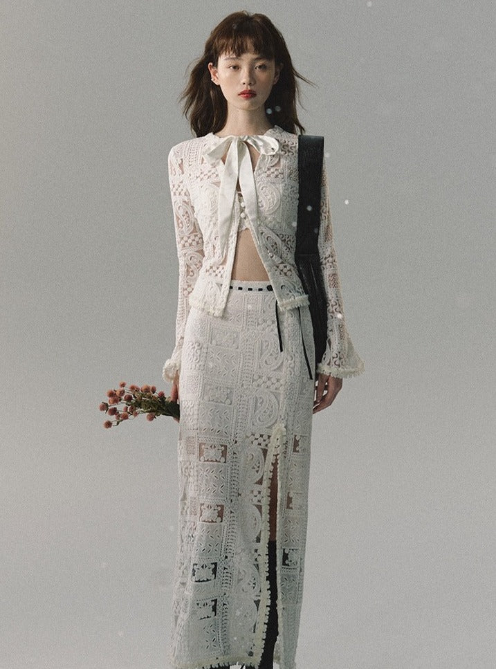 Lace top with long skirt high-end two-piece Set