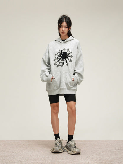 American Spider Print Hooded Sweatshirt Coat