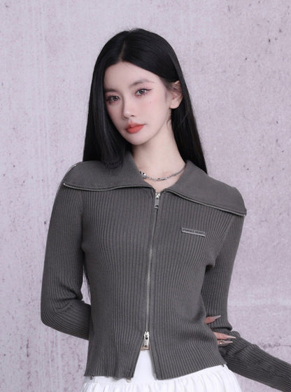 Knitted cardigan large lapels tops