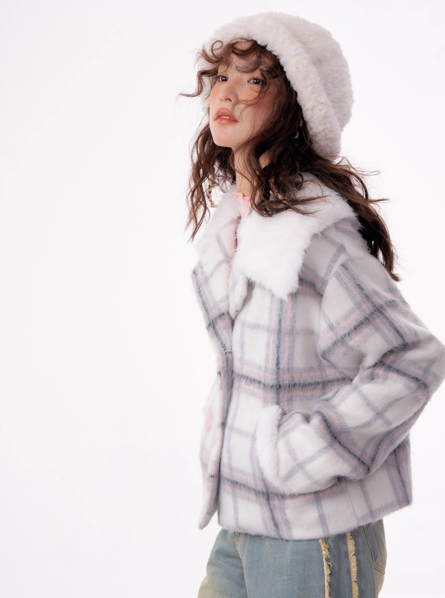 American Check Plaid Tweed Jacke