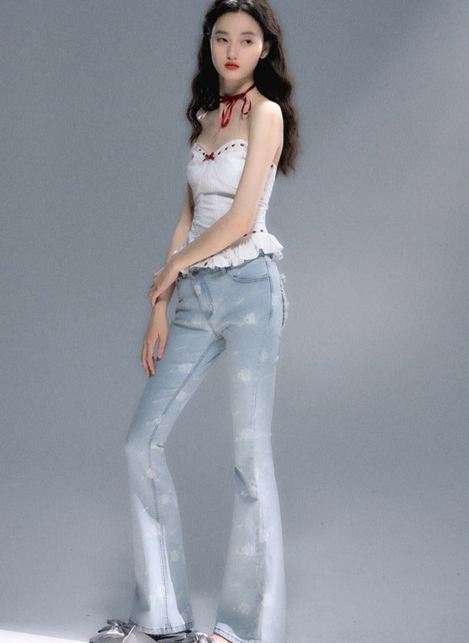 Retro high-waist slim micro flared Jeans pants