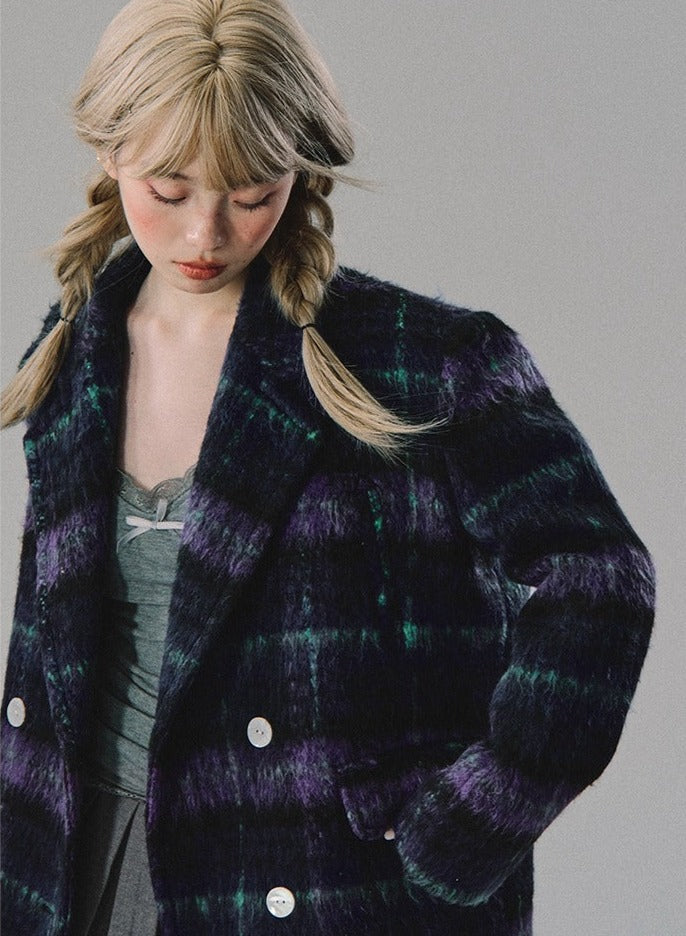 Violet Long Cropped Wool Coat Jacket