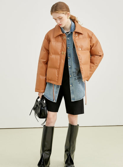 Thickened Leather Down Coat