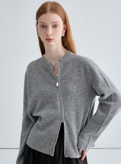 Casual Double Zipper Knitwear Cardigan