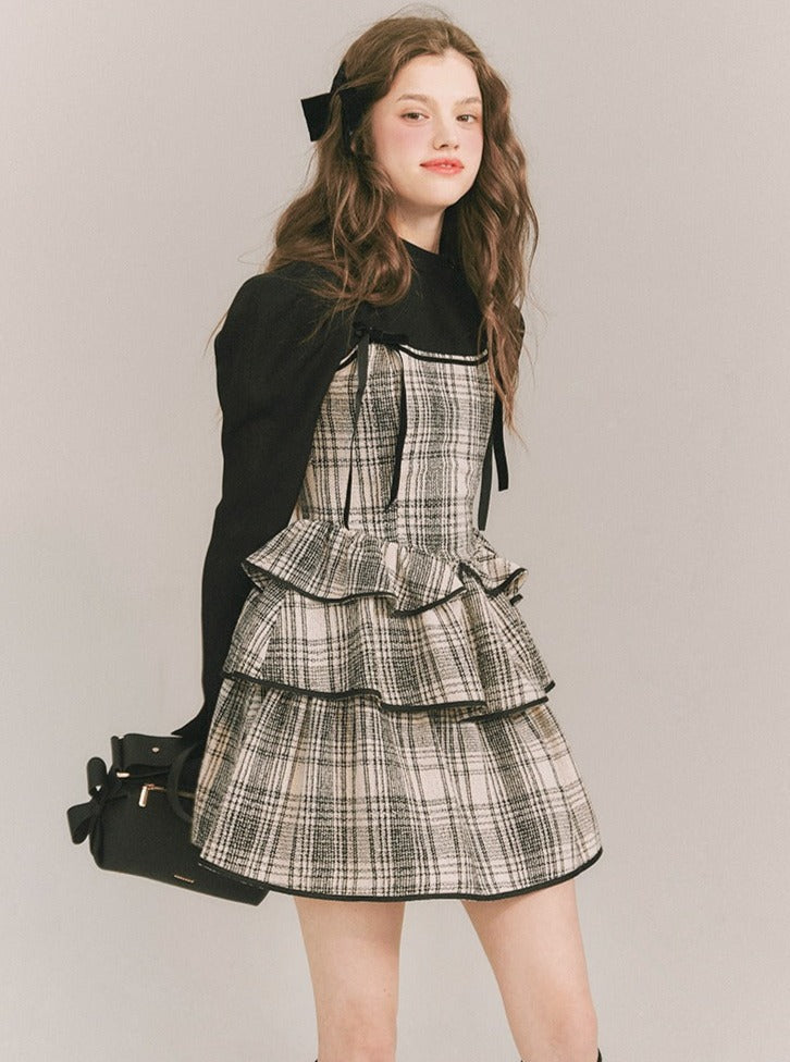 Plaid Cake Skirt Fake Two-piece Dress