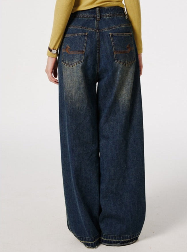 RETRO RAW-EDGED STRAIGHT-LEG MOP PANTS