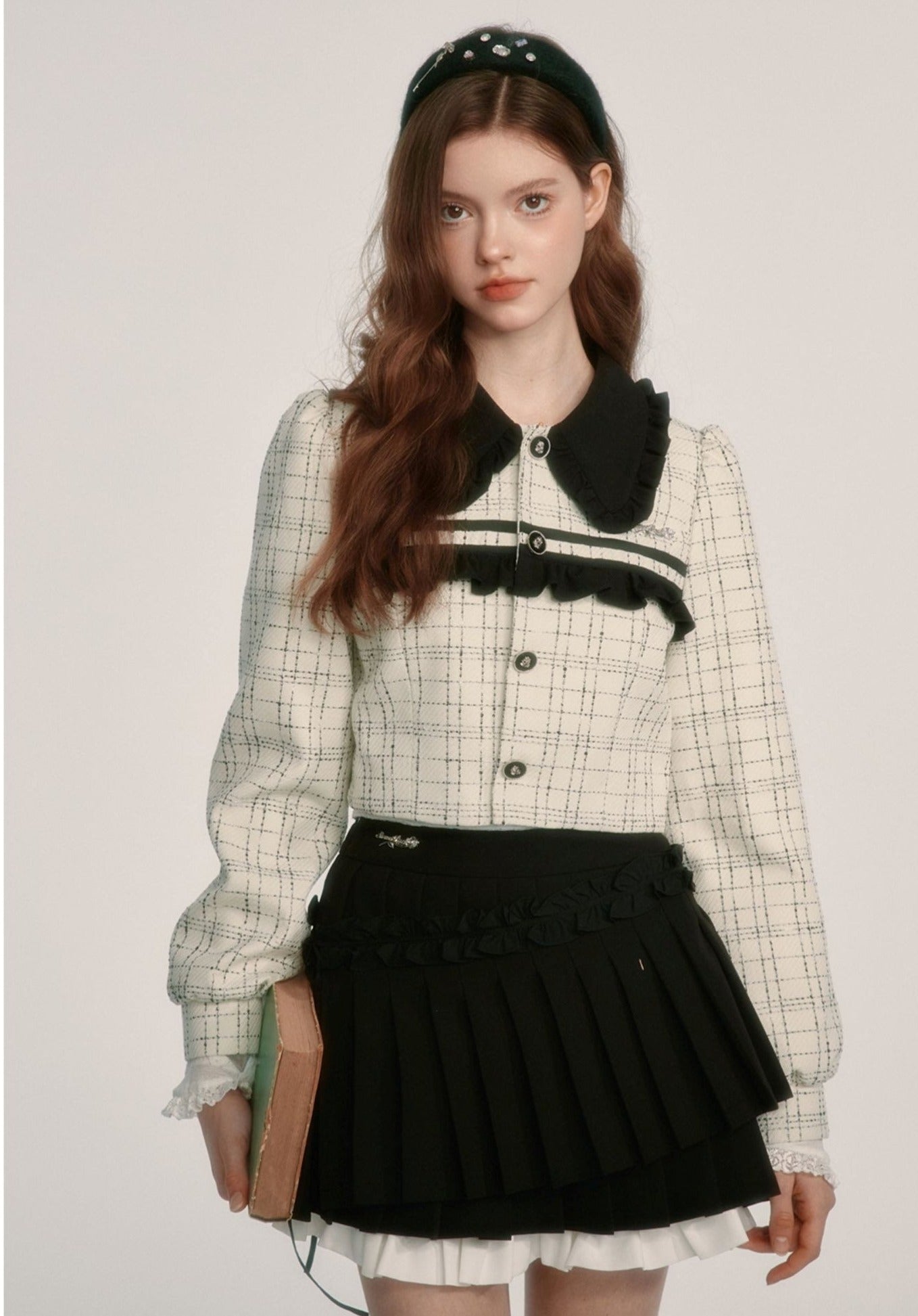 Retro preppy A-line slim pleated short Skirt