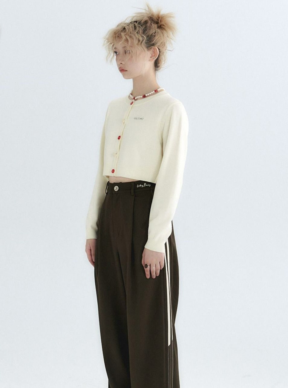 Contrasting button cropped wool knit cardigan tops