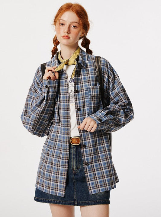 Retro Plaid Langarm japanischer Hemdjacke