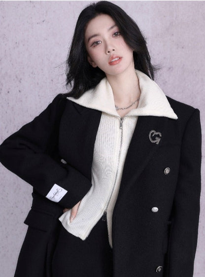 Wool Double-Breasted Long Coat