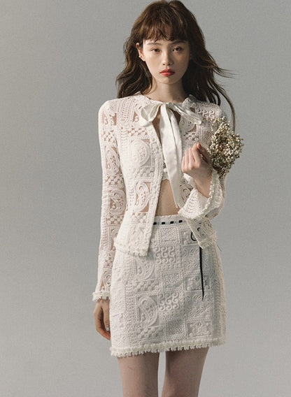 Lace top with long skirt high-end two-piece set