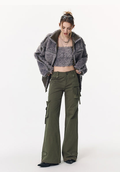 Reversible Plane Buckle Fur Jacket