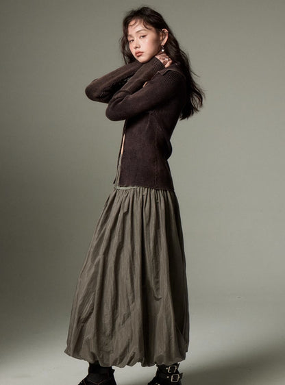 SOLID COLOR STUD BLACK A-LINE LONG SKIRT