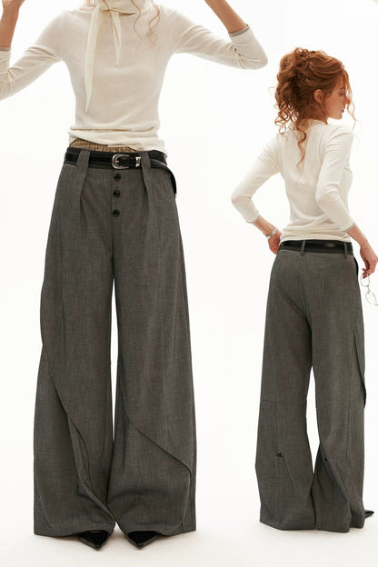 Linen Lyocell Spliced Waist Straight Pants
