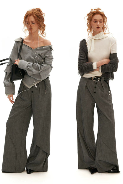 Linen Lyocell Spliced Waist Straight Pants