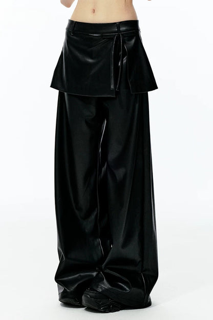 Matte Soft Faux Leather Bow Pants