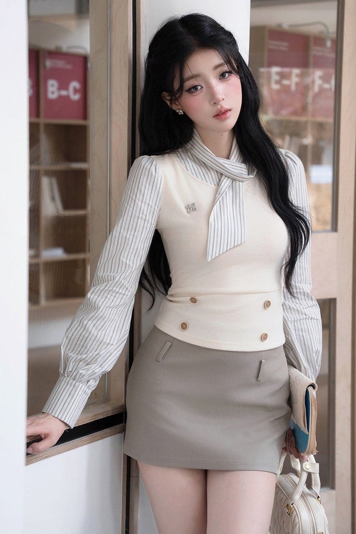 Blue and White Coastline Shirt and Skirt Set-Up
