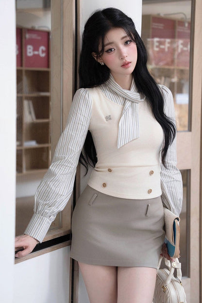 Blue and White Coastline Shirt and Skirt Set-Up