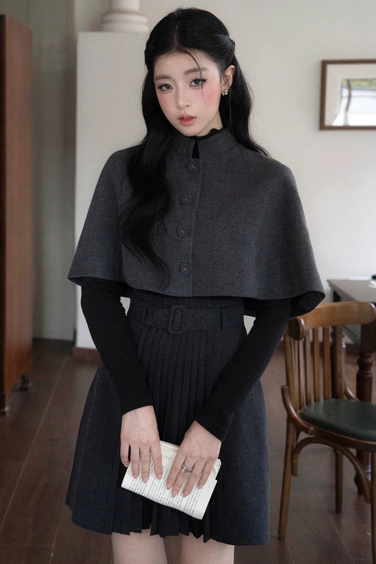 Short Cape and Knitted Dress Set-Up