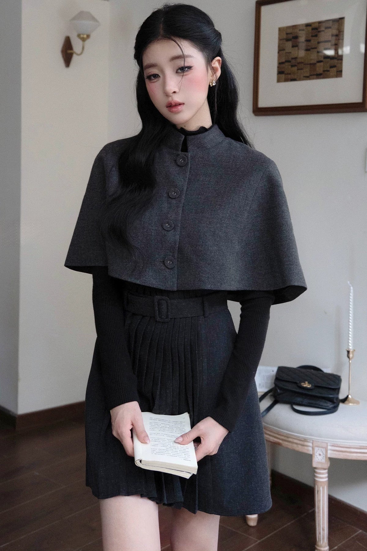 Short Cape and Knitted Dress Set-Up
