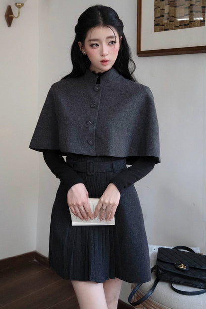 Short Cape and Knitted Dress Set-Up