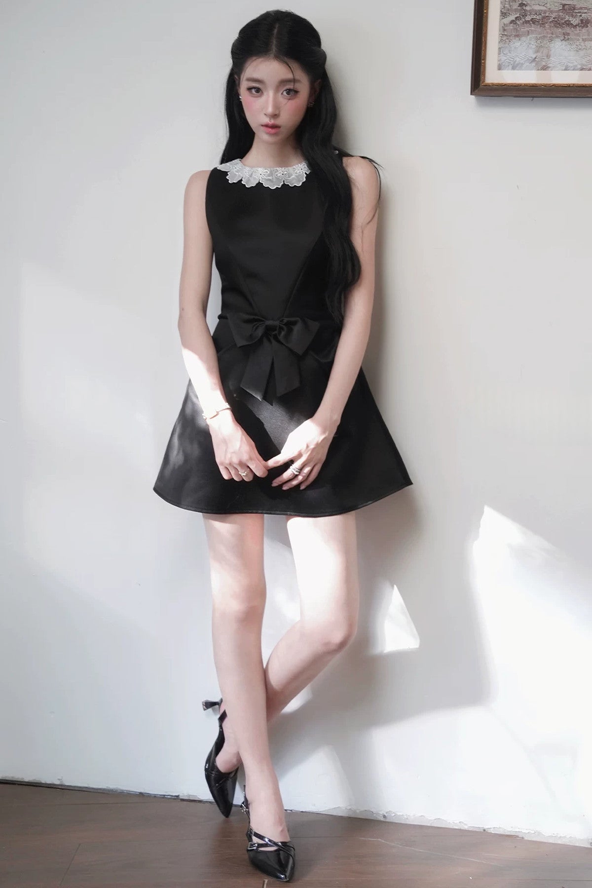Black Pointed Toe Slingback Kitten Heels