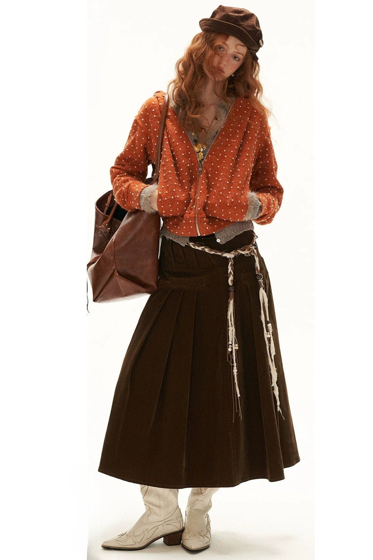 Cardigan à capuche zippé à pois