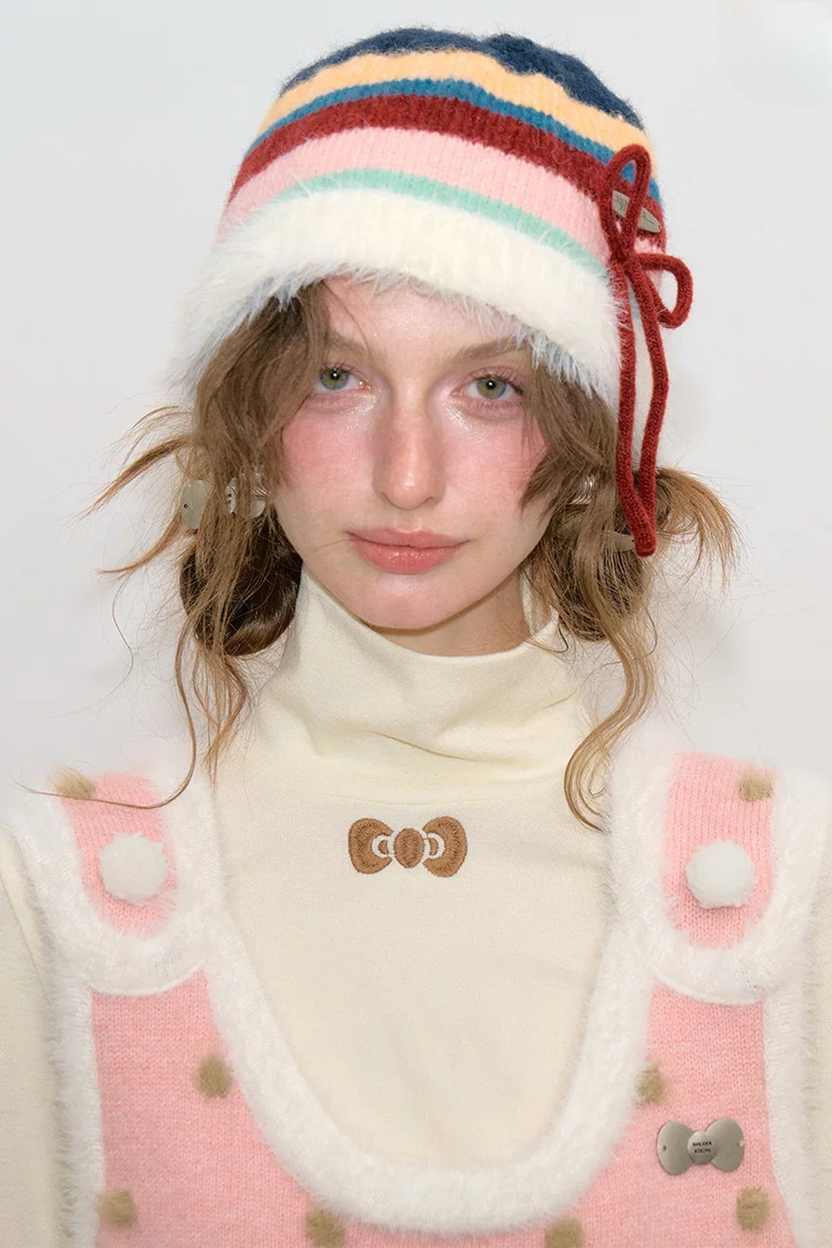 Color-Block Striped Bow Pot Hat