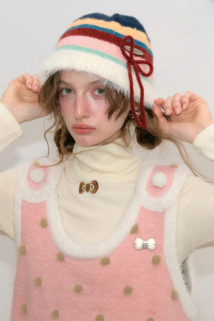Color-Block Striped Bow Pot Hat
