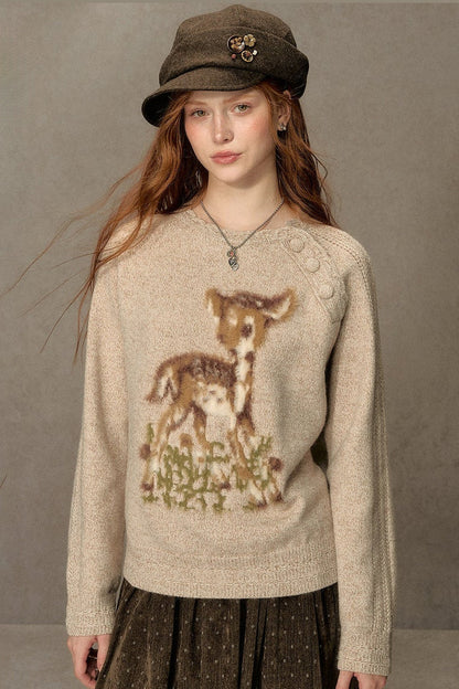 Deer Jacquard Pullover Sweater