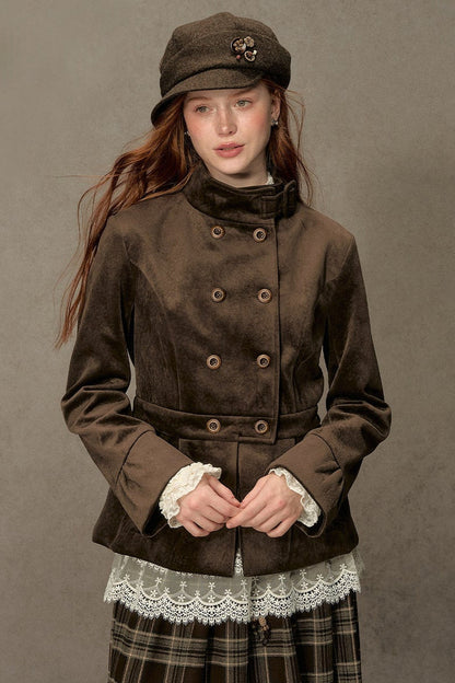 Distressed Suede Double-Breasted Jacket