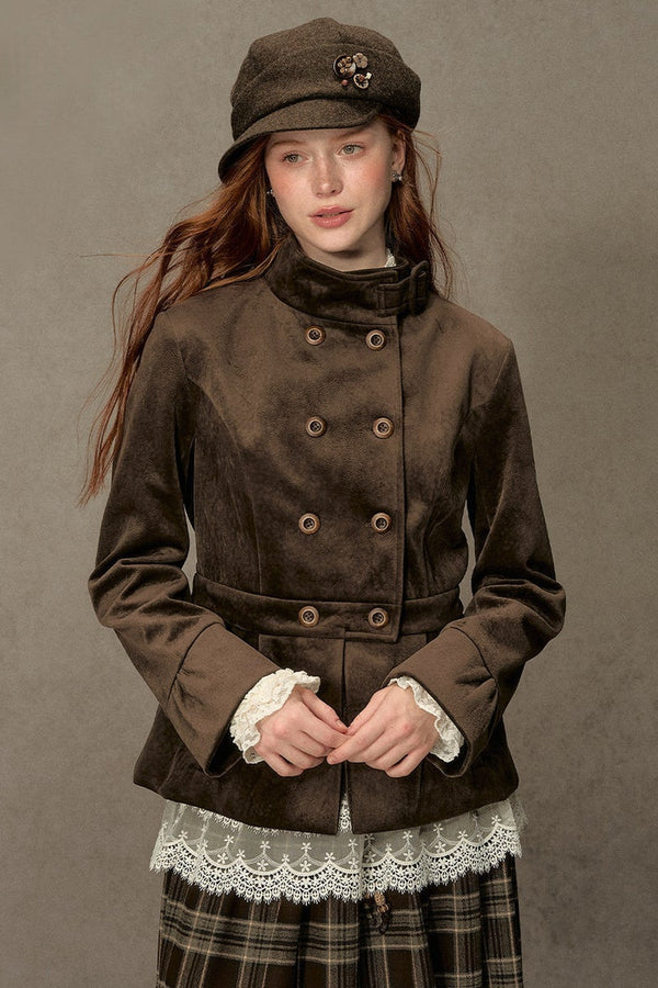 Distressed Suede Double-Breasted Jacket