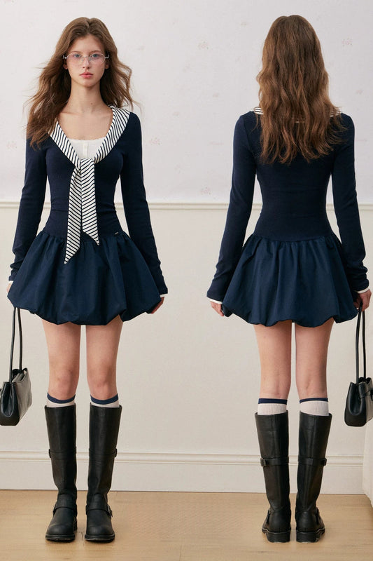 Striped Shawl Layered-Look Dress