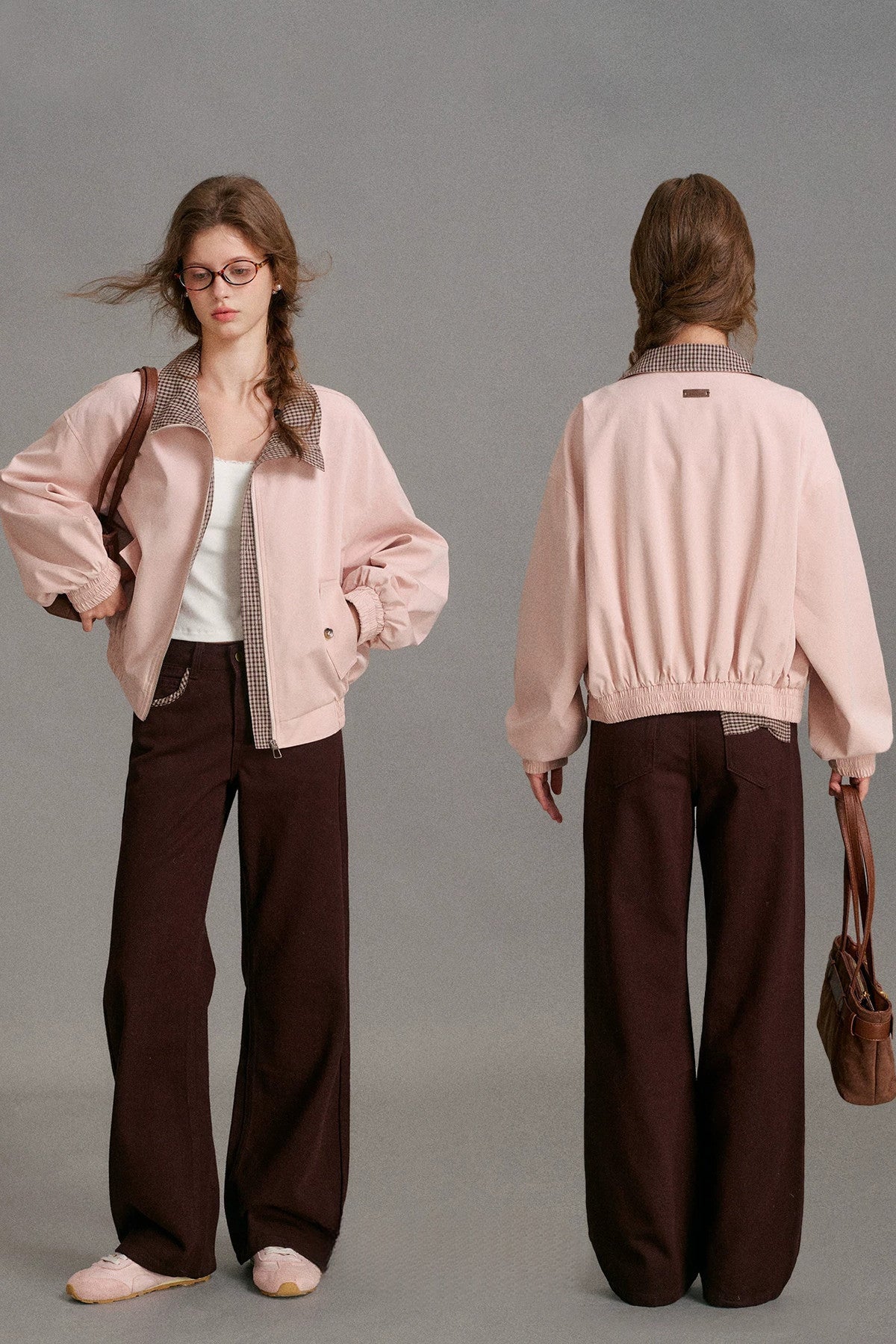 Mid-Waist Straight-Leg Plaid Bow Jeans