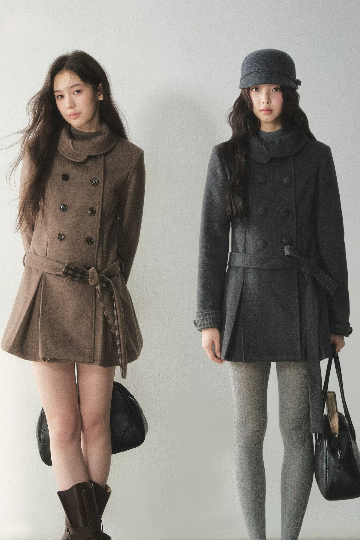 Plaid Collar Double-Breasted Wool Coat