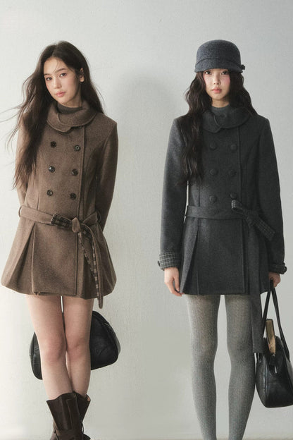 Plaid Collar Double-Breasted Wool Coat