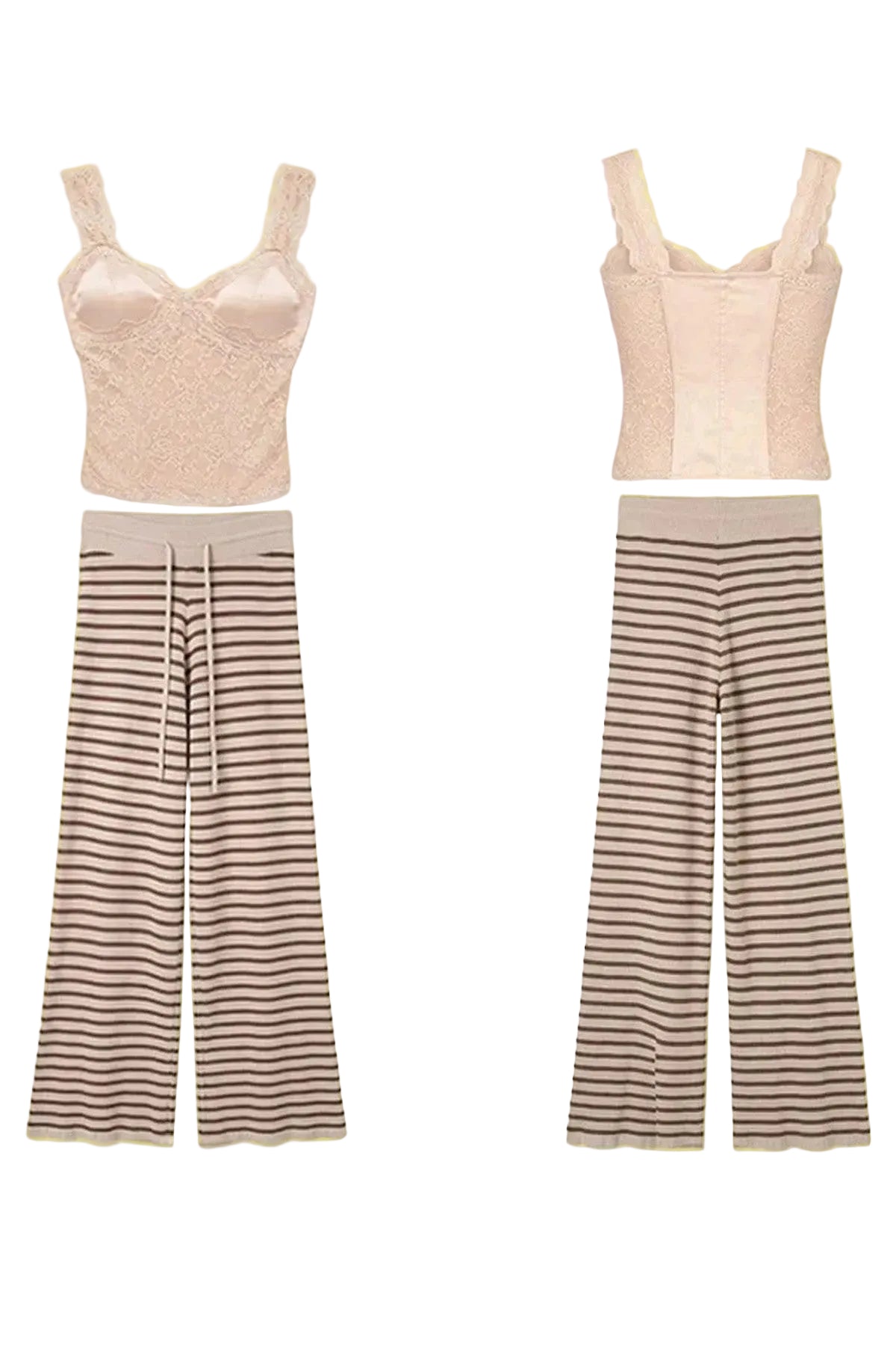 Teddy Bear Hooded Jacket and Striped Knit Pants Set-Up