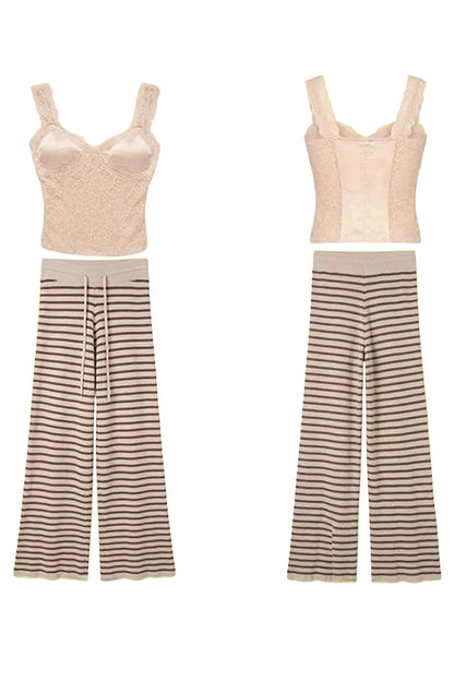 Teddy Bear Hooded Jacket and Striped Knit Pants Set-Up