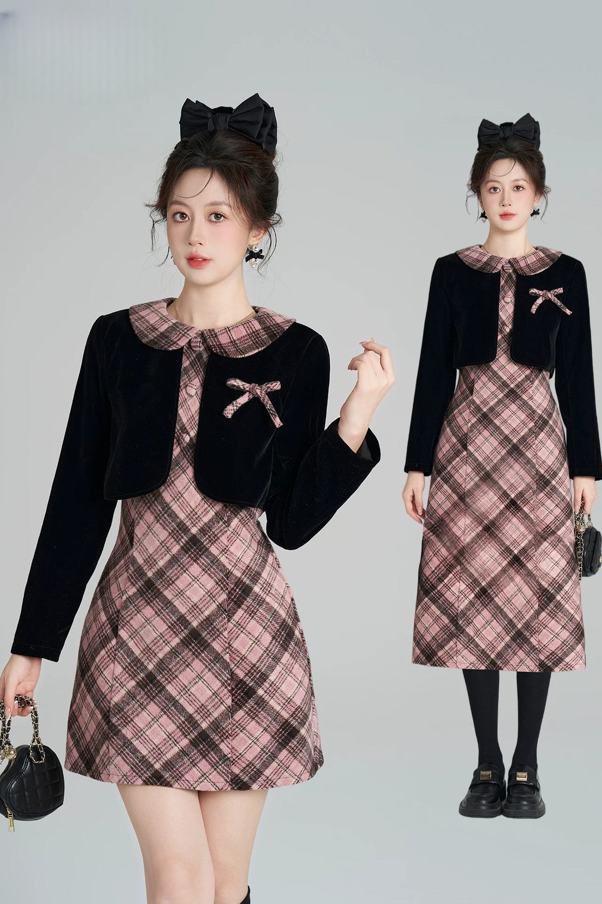 Layered-Look A-Line Plaid Dress