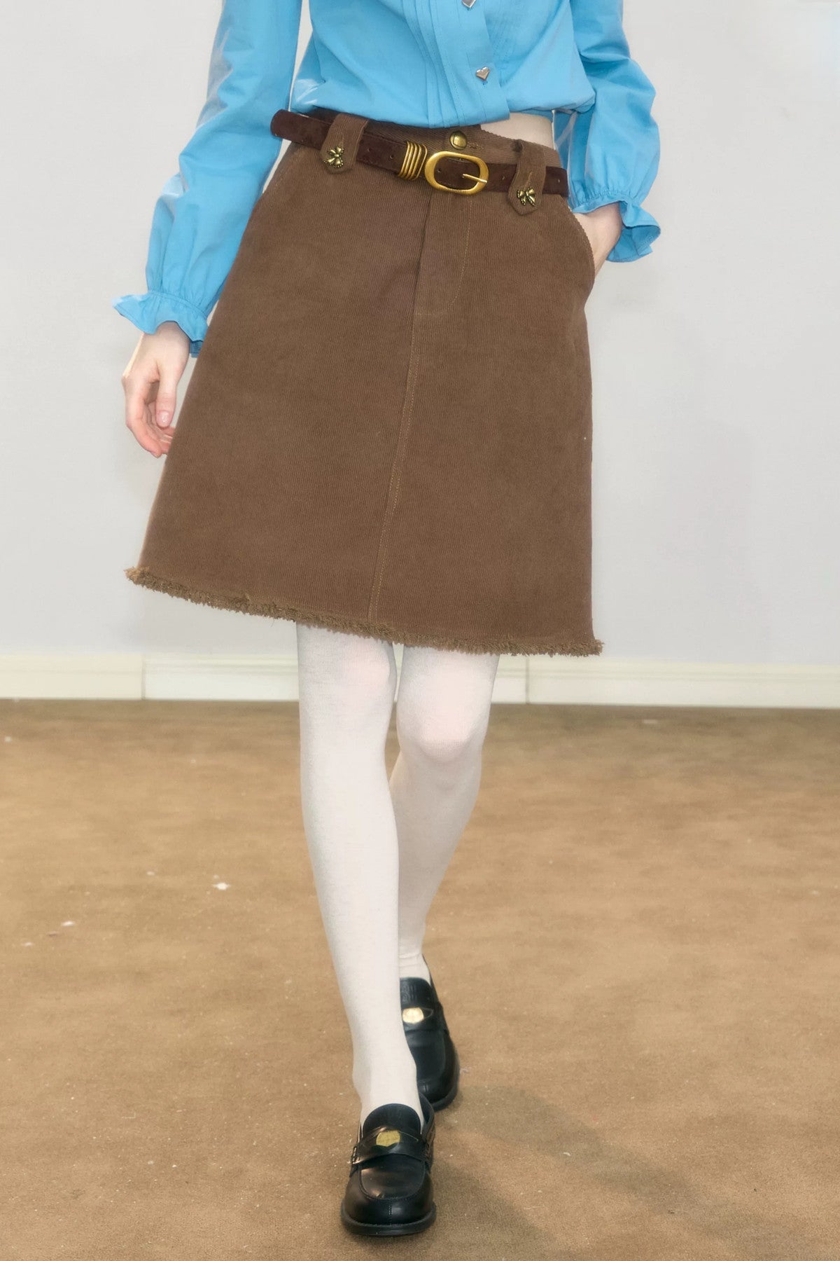 Brown Corduroy Mid-Length Skirt