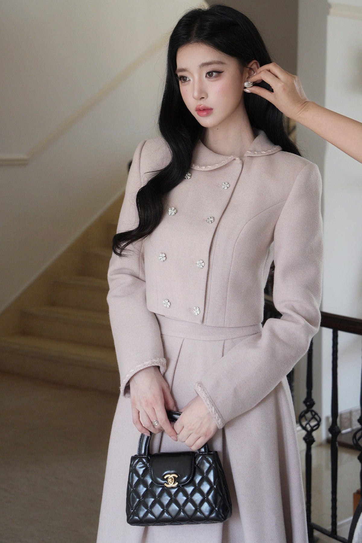 Hepburn Poster Double-Breasted Top and Long Skirt Set-Up