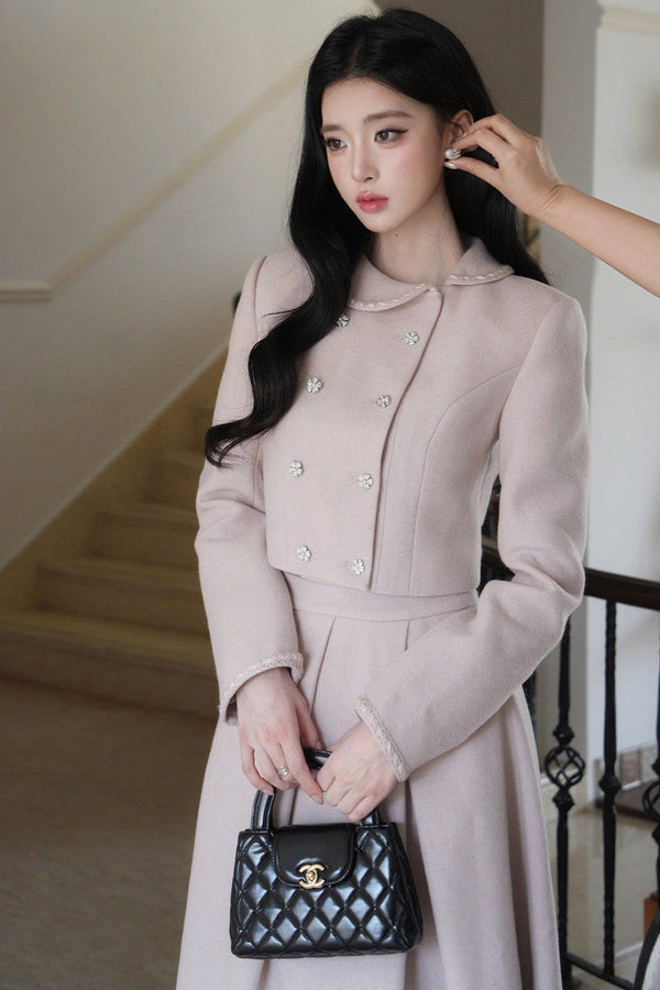 Hepburn Poster Double-Breasted Top and Long Skirt Set-Up