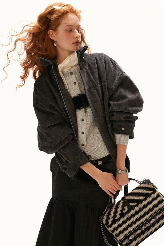 Imitation Horsehair Texture Silhouette Button Jacket