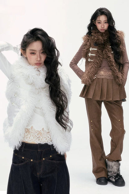 Pearl Wool Suede Vest and Pants Set-Up