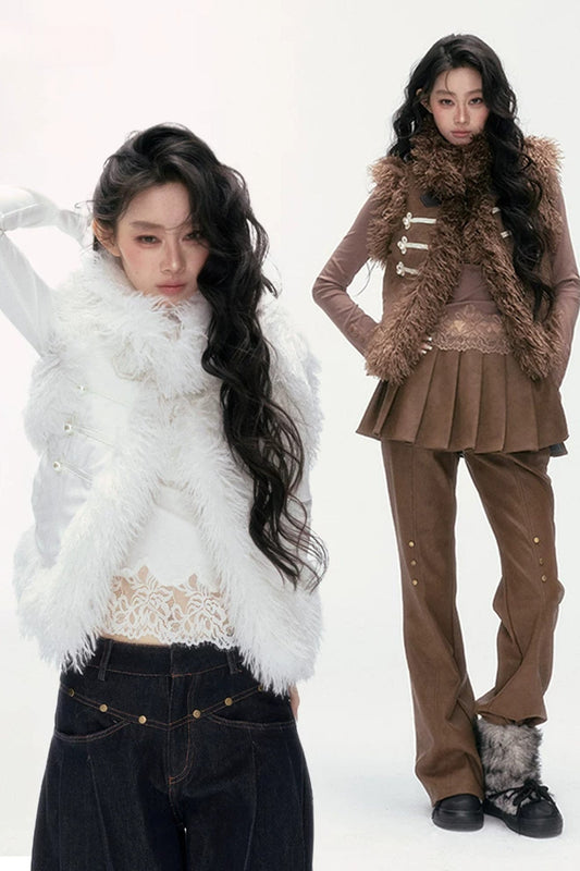 Pearl Wool Suede Vest and Pants Set-Up