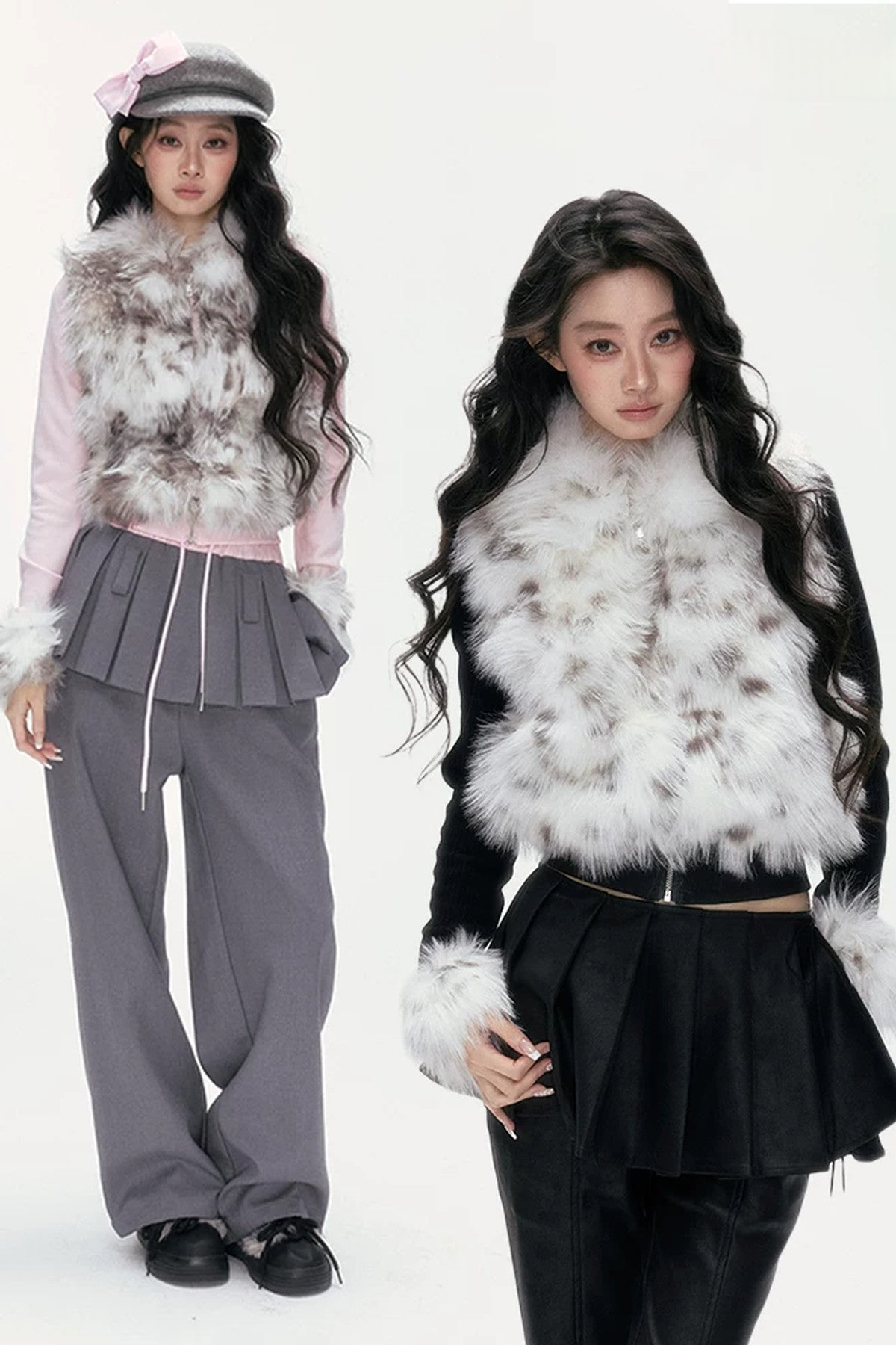 Little Silver Fox Faux Fur Knitted Jacket and Pants Set-Up